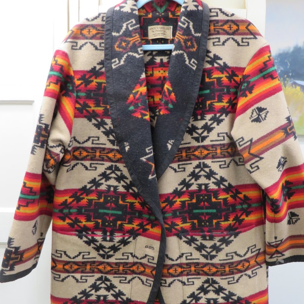 PENDLETON Wool Blanket Black and Tan Barn Coat/Blazer XL